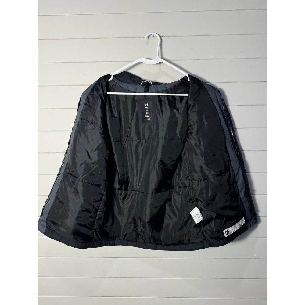 Under Armour ColdGear Youth Medium YMD Boys Hooded Winter Jacket Black Grey Coat